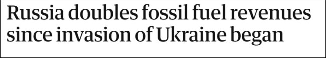 每月220亿欧元！俄罗斯化石燃料卖得少，收入翻倍